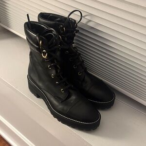 Stuart Weitzman Black Leather Lace-Up Boots